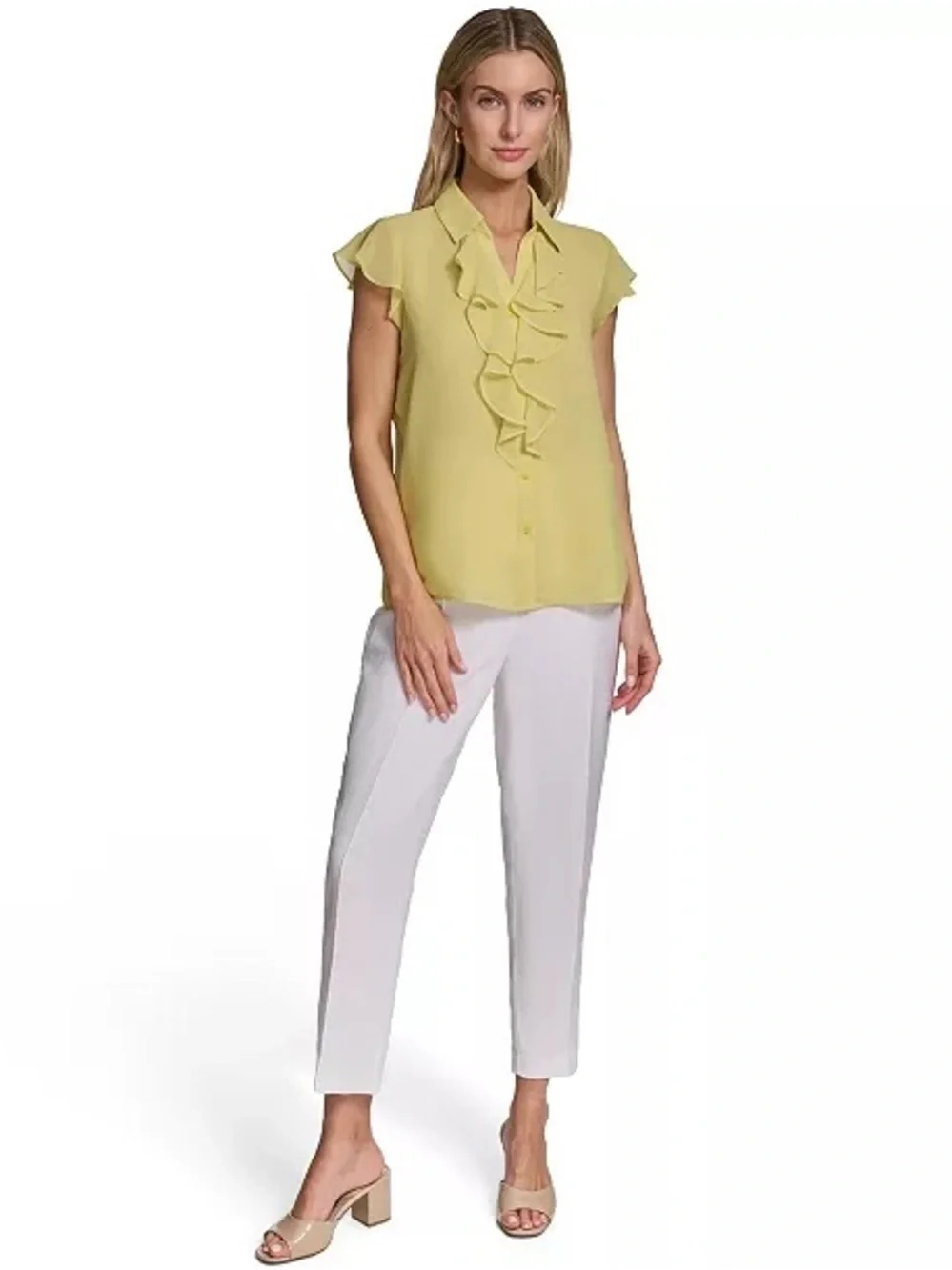 Calvin Klein Ruffle Front Button Blouse Cap Sleeve Small NWT - Picture 12 of 12